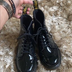 Girls Doc Martins Black Patent Leather Boots Sz 3